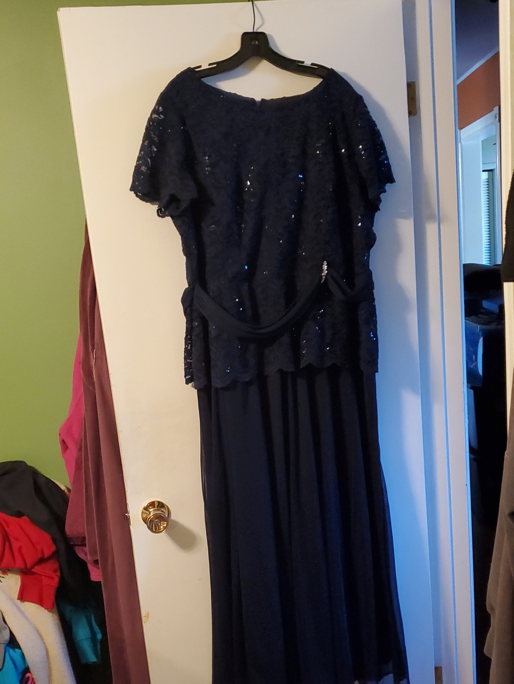 Onyx Nite Size 22w Navy Sequin Lace Maxi Dress